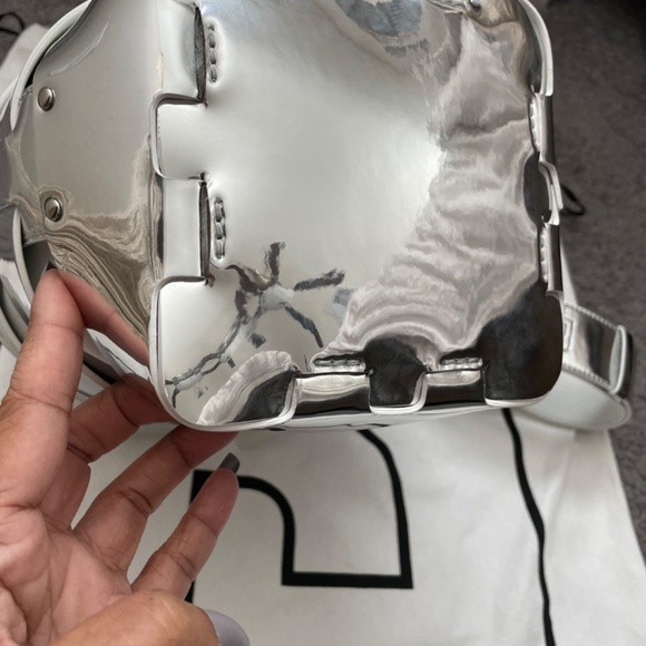 PACO RABANNE Silver Metallic Mirror Cage Faux Leather Large Bucket Bag - Picture 5 of 15